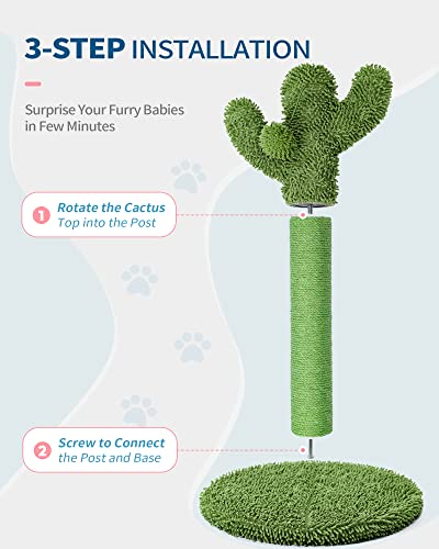 Made4Pets Cat Scratching Post, 25.6" Cactus Cat Scratcher Kitten Scratch Post with Sisal Rope for Indoor Cats Claw Scratcher, Vertical Green Cat Tree