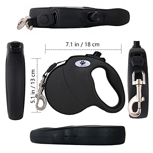 16ft Retractable Dog Leash for Large Breed Dogs up to 110 lbs with a Detachable Chew Proof Extender Wire Ropes (Black L)
