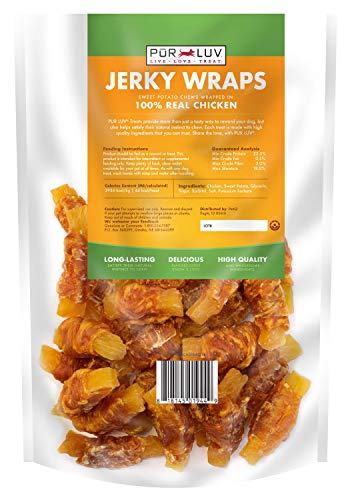Pur Luv Chicken Wrapped Sweet Potato Dog Treats, Rawhide Free Jerky Wraps, Made with Real Chicken, 16 Oz, Healthy, Easily Digestible, Long Lasting