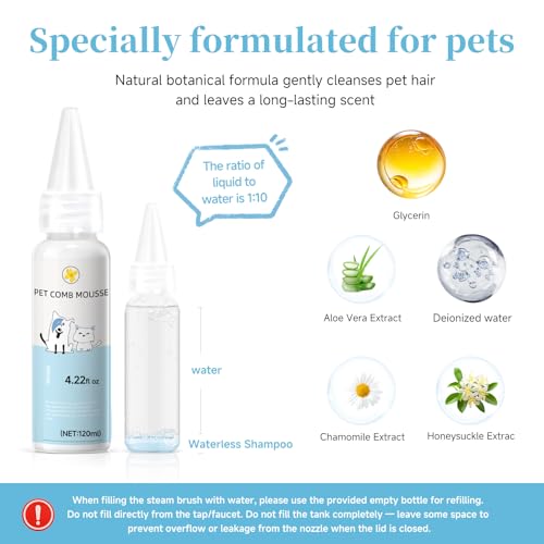 Pet Steam Brush for Dog & Cat - 3-in-1 Steam Grooming Brush for Shedding & Hair Removal - Self Cleaning Spray Comb with Mist for Long Haired Pets
