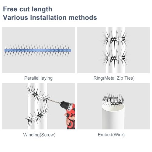 Bird Spikes 40 Inch Stainless Steel Bird Deterrent, Snake and Raccoon Deterrent, Squirrel Baffles for Bird Feeders, Anti Climb Spikes