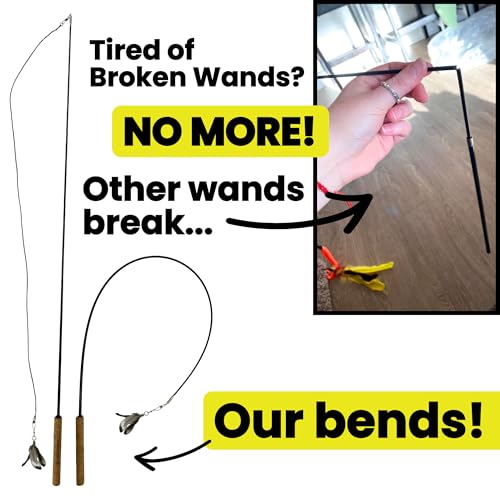 Forever Stick - The Unbreakable Cat Wand Toy, Durable Cat Toy Wand, Extra Long Cat String Toy, Cat Fishing Pole Toy for Bored Indoor Adult Cats, Cat