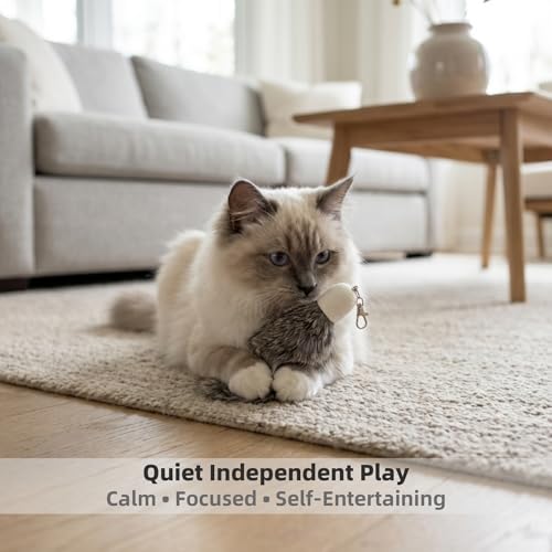 2 Pack Natural Rabbit Fur Cat Toy Refills – Silent Interactive Cat Toys for Indoor Cats, Handmade Replacement Heads with Secure Connector for Cat