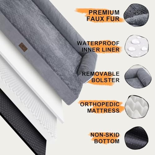 MEKIY Orthopedic Washable Dog Bed with Bolster for Medium to Large Dogs | Pillow Support for Neck Relief, Egg Crate Foam, Waterproof Liner, Anti-Slip