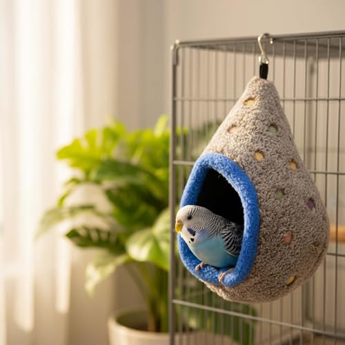 Bird Parrot Nest Hammock for Parakeet Conure Lovebird Small Animal Hamster Sugar Glider Hanging Bed Hideout House (S(Length:6.2inch), Gray)