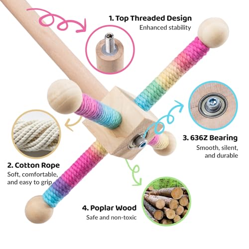 9" Hanging Bird Perch Toy for Cage, 360° Silent Free-Spin, Wooden Bird Cage Accessories, Relieve Boredom Anxiety, for Parrots, Parakeets, Cockatiels