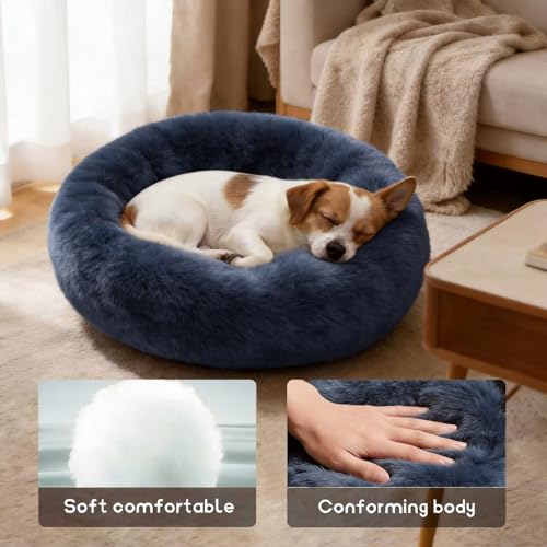 Comfort Donut Dog Bed - Ultra-Soft Pet Bed with Neck Support, 3 Sizes (Machine Washable) for Small/Medium/Large Dogs & Cats (Gray, 24''Lx24''Wx8''Th)