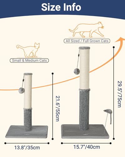 Happi N Pets Cat Scratching Post, Cat Scratcher for Indoor Cats, Sisal Scratching Post & Carpet Post in One, Stable Kitten Scratching Post with