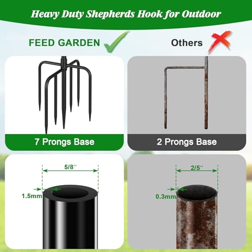 FEED GARDEN 76'' Bird Feeder Pole, Heavy Duty Shepherds Hooks for Outdoor with 7-Prong Base, Adjustable Shepherds Hook for Hummingbird Feeder