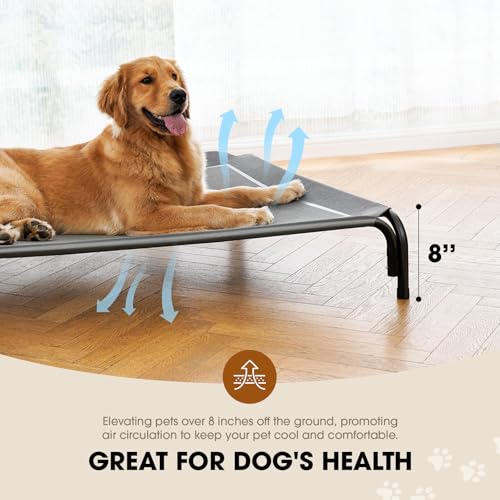 Czpalo Elevated Dog Bed, Raised Outdoor Dog Bed for Large Sized Dogs, Portable Cooling Pet Cot with Breathable & Washable Mesh, Indoor & Outdoor Pet