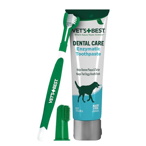 Vet's Best Dog Toothpaste & Dog Toothbrush, Dental Kit, Plaque Remover for Teeth, Whitens Teeth, Freshens Canine Breath, Veterinarian Formula, Finger