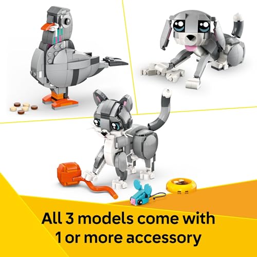 LEGO Creator 3 in 1 Playful Cat Toy - Building Toy with 3 Building Options, Cat, Dog, or Pigeon - Birthday Gift for Kids - Animal Figures for Kids