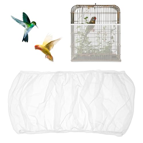 Bird Cage Seed Catcher White Bird Cage Net Cover Adjustable Birds Cages Netting Seed Catcher Stretchy Birds Cages Guard for Parrot Enclosures