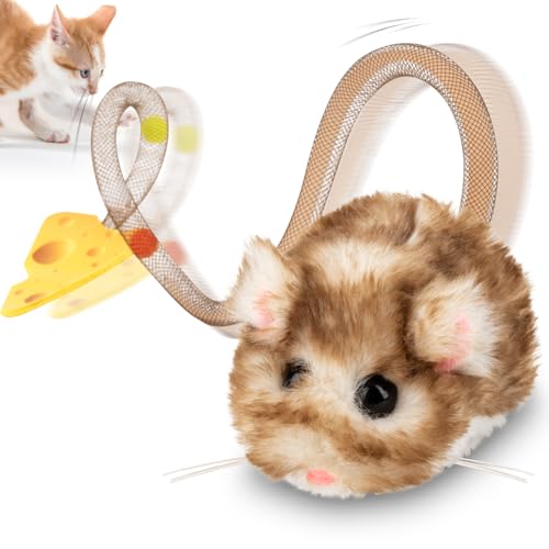 Migipaws Interactive MigiMouse Cat Toy 360° Rolling & Spin with Mesh Plastic Tail for Indoor Cats Smart Motion Sensor, Realistic Squeak, Rechargeable