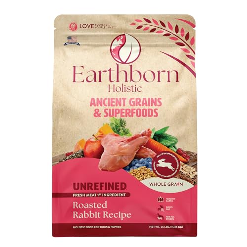 Earthborn Holistic Unrefined Roasted Rabbit Dry Dog Food, Ancient Grains & Superfoods, Pea-Free Recipe, 25 lb Bag