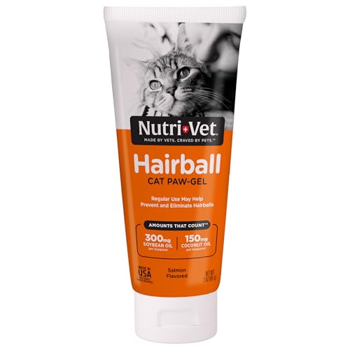 Nutri-Vet Hairball Paw Gel, Cat Hairball Remedy, Kitten Supplies, Hair Ball Relief for Cats, Fur Ball Remedy, Soybean & Coconut Oil, Salmon Flavor, 3