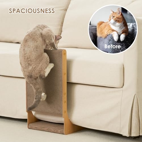 EHEYCIGA 2-Pack Cat Scratcher, 25.6 Inch L-Shaped Cardboard Scratch Pad for Indoor Cats, Vertical Cat Scratching Board with Ball Toy, Furniture