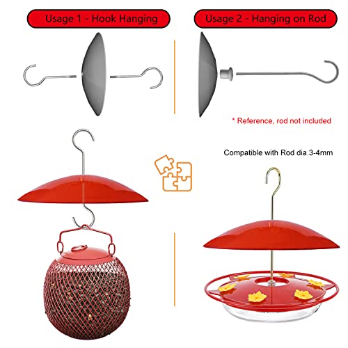 8" Mini Weather Guard for Bird Feeder - Small Protective Dome Cover Against Rain/Snow/Sun - Red Dia. 20CM