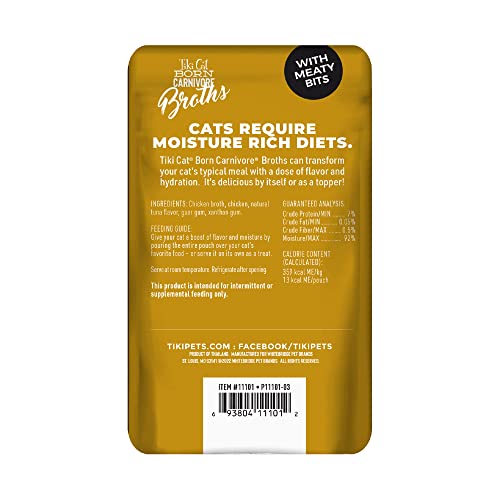 Tiki Cat Born Carnivore Broths Wet Cat Food Topper, Chicken, 1.3 oz. Pouch (12 Count)