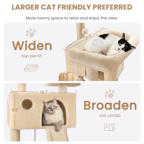 SHA CERLIN 65in Larger Cat Tree Tower Condo for Indoor Kitties/Multi-Level Furniture Activity Center with Wide Base/Cozy Plush Cat