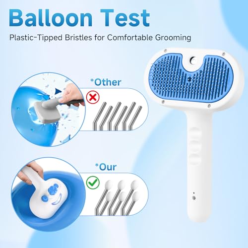 Pet Steam Brush for Dog & Cat - 3-in-1 Steam Grooming Brush for Shedding & Hair Removal - Self Cleaning Spray Comb with Mist for Long Haired Pets