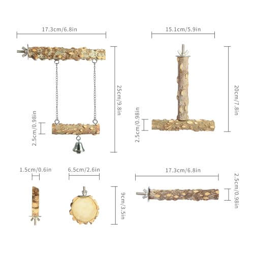 Bird Perches,4pcs Natural Wood Birds Stand Branch, Bird Perch Chewing Stick Cage Accessories Parrot Climbing Standing Branches Paw Grinding Fork Sets