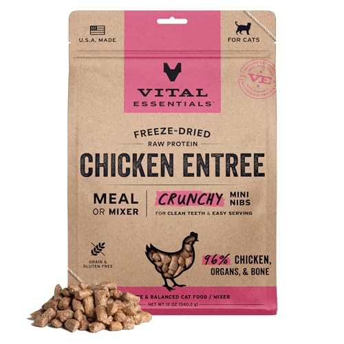 Vital Essentials Freeze Dried Cat Food, Raw Chicken Crunchy Mini Nibs | Complete Meal or Topper | 96% Chicken, Organs & Bone | Limited Ingredient