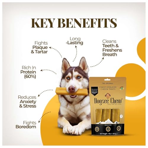 Dogsee Yak Cheese Himalayan Dog Chews 1lb (Medium - 6 Bars), 100% All Natural, 60% Protein, Dog Treats Medium Breed, Yak Chews Long Lasting for