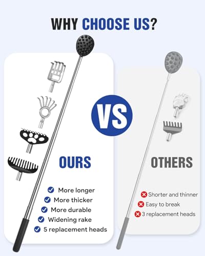 Gelibo Telescoping Large Back Scratcher with 5 Detachable Heads,Rubber Handles Gifts for Him, Gifts for Men, Extendable Back Massager Tool with