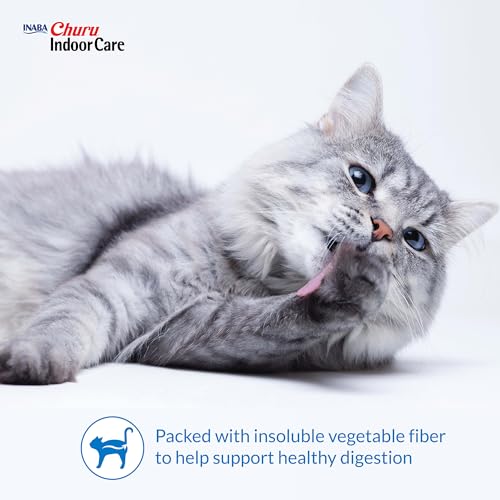 INABA Churu Indoor Care for Hairball Control, Functional Lickable Cat Treat with Taurine & Green Tea Extract, 0.5oz Each, 20 Tubes Total, Tuna