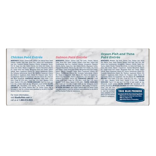 Blue Buffalo Tastefuls Natural Pate Wet Cat Food Variety Pack, Salmon, Chicken, Ocean Fish & Tuna Entrées 3-oz Cans (12 Count - 4 of Each Flavor)