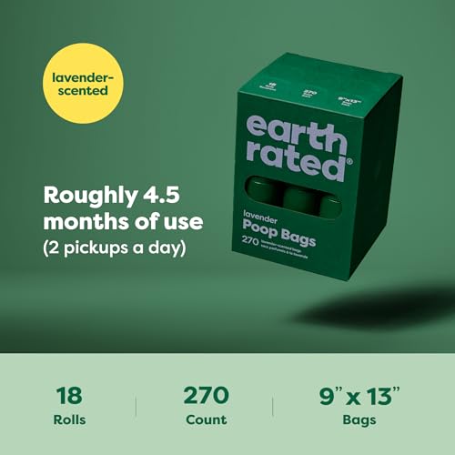 Earth Rated Poop Bags for Dogs, Guaranteed Leak Proof and Extra Thick Waste Bag Refill Rolls, Lavender Scented, 270 Bags