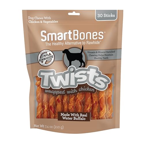 SmartBones Twists Wrapped with Chicken Made with Real Water Buffalo, 30 Count, Rawhide-Free Chews for Dogs, 7.40 Ounce (Pack of 1)