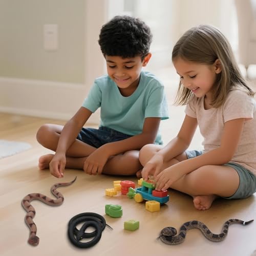 3PCS Rubber Snakes Fake Snake, Realistic Rubber Snake Toy to Keep Birds Away for Garden, Lifelike Plastic Fake Snakes Prank Toys for Men, Adults Kids