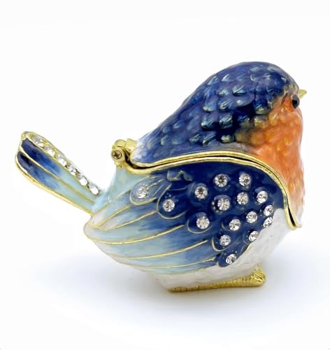 Robin Bird Jewelry Trinket Boxes Hinged Ring Box.Collectible Bird Figurines Home Decor Gifts for Women.Necklace Rings Earrings Organizer.