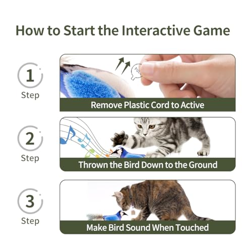 Catnip Cat Toys Satisfy Cat's Natural Hunting Instintion for Indoors Cats Feather Toys Interactive with Lifelike Chirp Sound Chirping Bird Kitten Toy