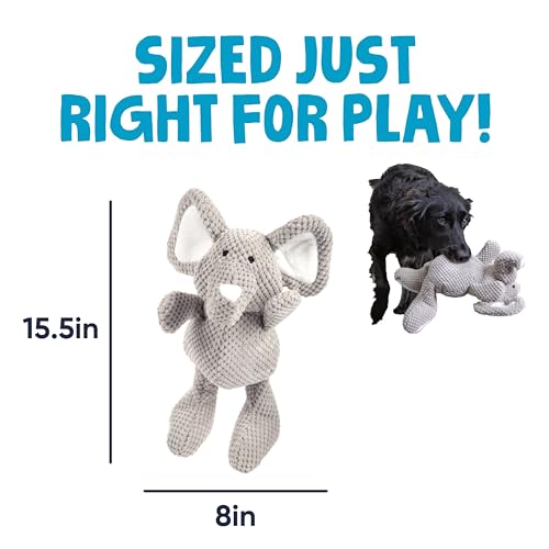 goDog Checkers Elephant Tough Plush Toy with Chew Guard Technology, Durable Checkered Fabric & Squeaker for Active Play, Gray, Large