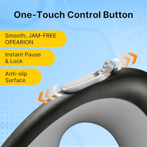 16Ft Retractable Dog Leash with Chew-Proof Steel Cable, 360° Tangle-Free, Shock Absorbing, Built-in Poop Bag Dispenser, Ergonomic Comfort Grip Handle