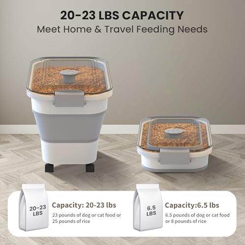 20-23 Lbs Dog Food Storage Container, Collapsible Dog Food Container with Transparent Airtight Lid,Multifunctional Pet Food Storage Container for Dog