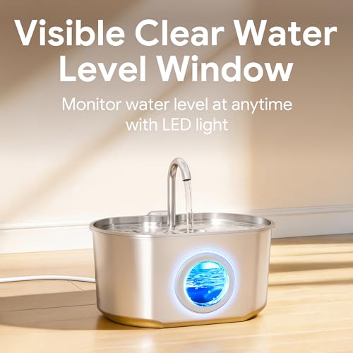Cat Water Fountain Stainless Steel: 73oz/2.2L Cat Fountain for Drinking- Pet Water Fountain Inside - Automatic Dog Watering Dispenser Bowl - Pet