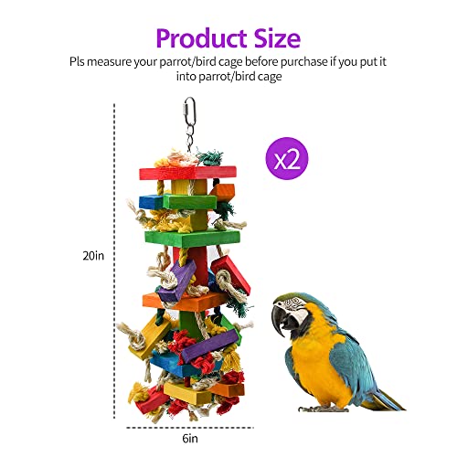 RUBY.Q 2 Pack Large Parrot Toy, 20in Bird Parrot Toy, Multicolored Natural Wooden Bird Chewing Toys for Large Macaws, African Grey and a Variety of