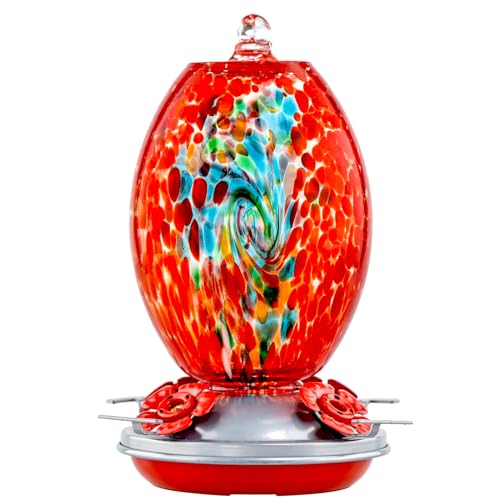 Muse Garden Glass Humming Bird Feeders for Outdoors - 27OZ Blown Glass Hummingbird Feeder - Unique Gift Mom Women Grandparents, Outdoors Hanging