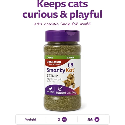 SmartyKat Natural Catnip Canister, 100% Natural Cat Nip for Cats, Premium Dried Catnip for Indoor Cats, Positive Training Aid for Play and Exercise