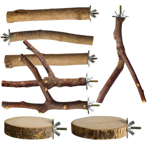 8 Pack Natural Wood Bird Perches, Parrot Perch Stand Bird Cage Accessories for Budgerigar Cockatiels, Conures, Lovebirds