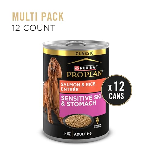 Purina Pro Plan Sensitive Skin and Stomach Dog Food Wet Classic Pate Salmon and Rice Entrée - (Pack of 12) 13 oz. Cans