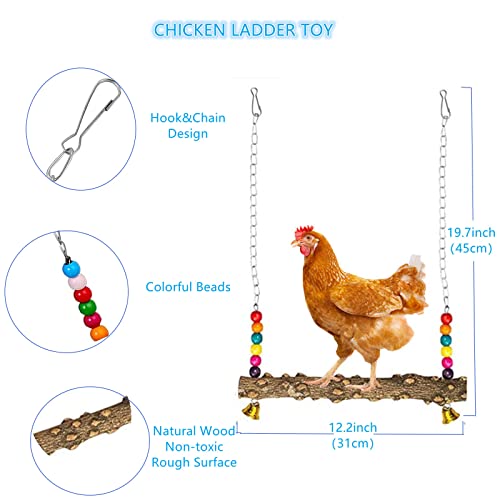 Longer Chain Chicken Toys for Coop Accessories 7PCS, Chicken Swing Ladder Perch roosts, Chicken Xylophone Mirror with Bells Vegetable Fruits Hanging