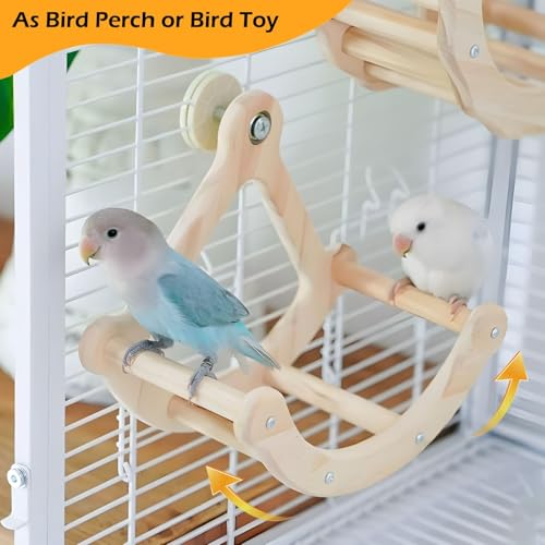 Bird Perch Toy, Interactive Rocking Parakeet Toys and Perches, Wooden Exercise Wheel Cockatiel Toys, Intelligence Puzzle Birds Enrichment Toy for