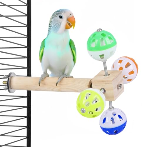 Bird Stand Perch Toy with Rotating Balls, Bird Toys for Parakeets, Ideal for Parakeets, Cockatiels & Lovebirds (NOT for Too Small BIRDCAGES - Avoid
