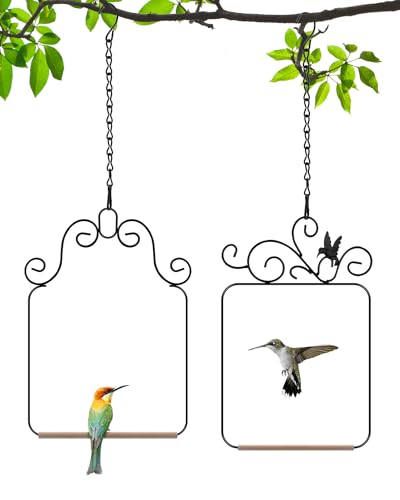 PACETAP Hummingbird Swings and Perches Metal Frame 2 Pack, Wild Bird Swing Outdoor Bird Perch with Wooden Dowel and 2 Hanging Chain for Hanging