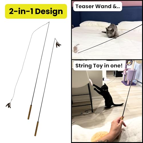 Forever Stick - The Unbreakable Cat Wand Toy, Durable Cat Toy Wand, Extra Long Cat String Toy, Cat Fishing Pole Toy for Bored Indoor Adult Cats, Cat